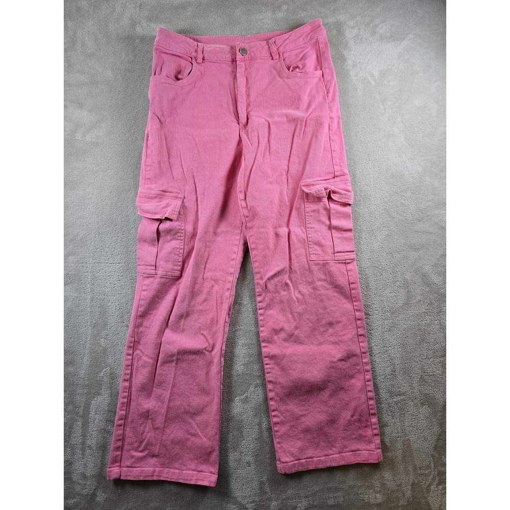 Romwe Cargo Pants Womens Large Pink Utility Casual Trousers 27.5" Inseam *Read‎